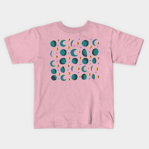 green  moons on orange sky Kids T-Shirt by Pacesyte